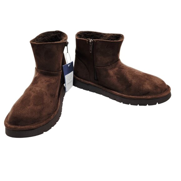 Cozy Brown Faux Suede Ankle Boots With Zipper Closure & Faux Fur Lining Size 10 - Picture 4 of 10